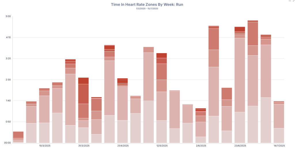 Graph of heart rate balance for a running training period